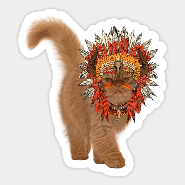 Funny cat with indian headdress Sticker by Nicky2342